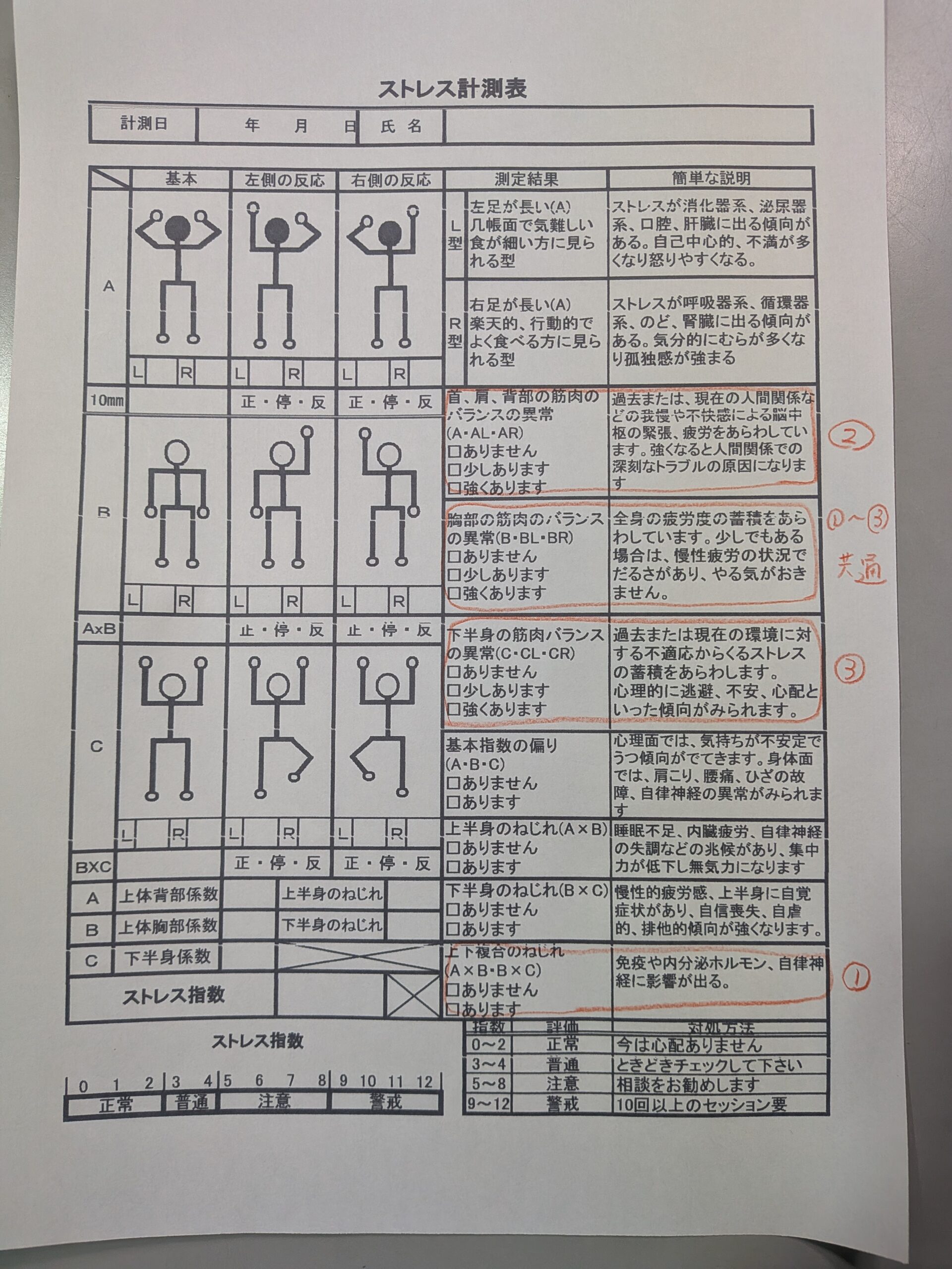 ストレス計測表