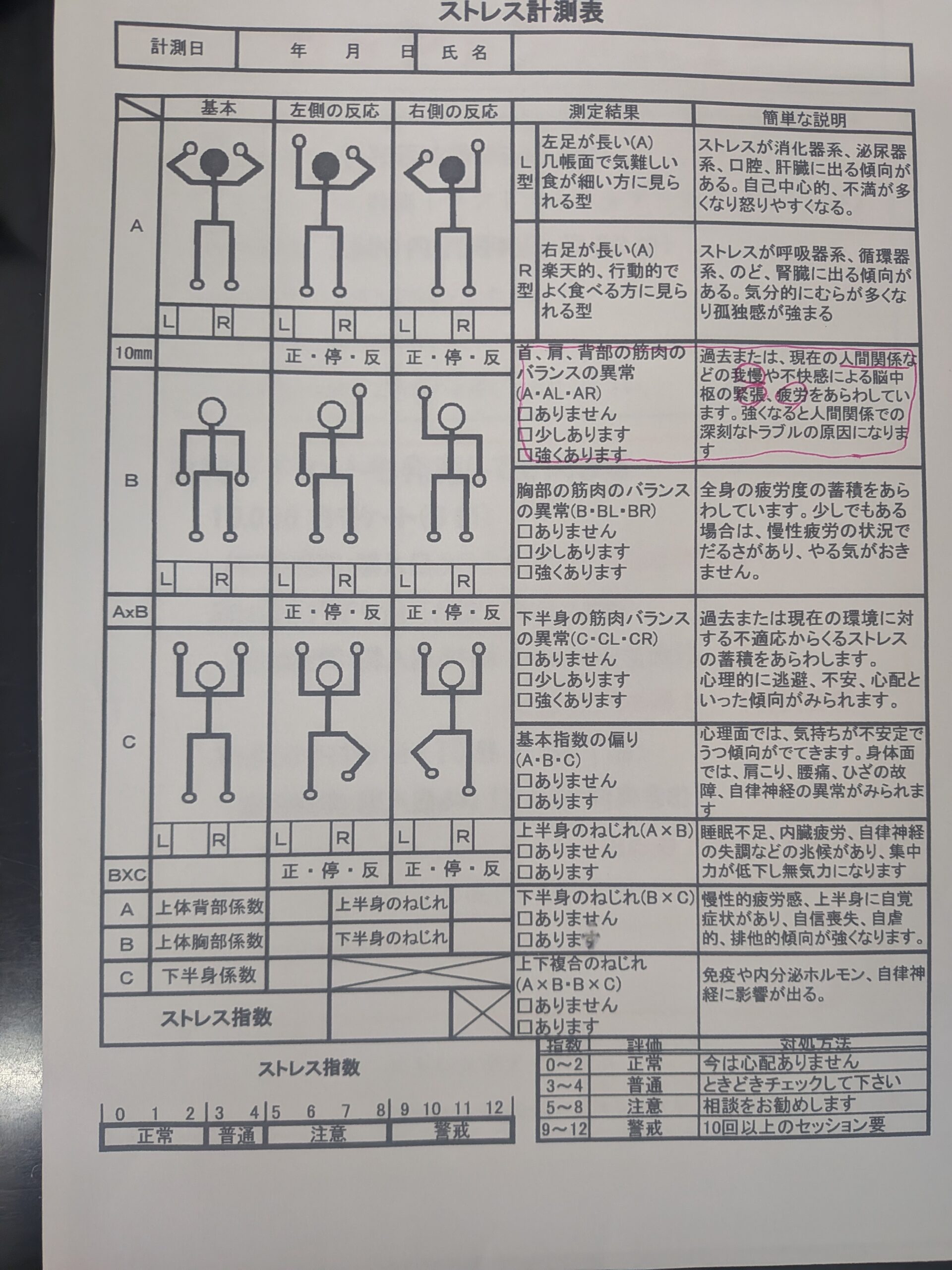 ストレス計測表